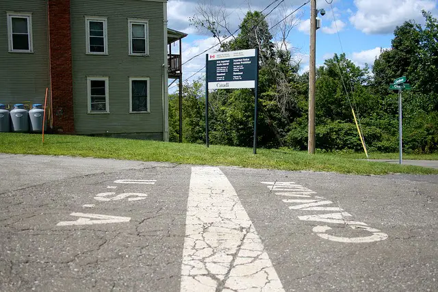 The US/Canadian border in the town of Derby Line, Vermont.