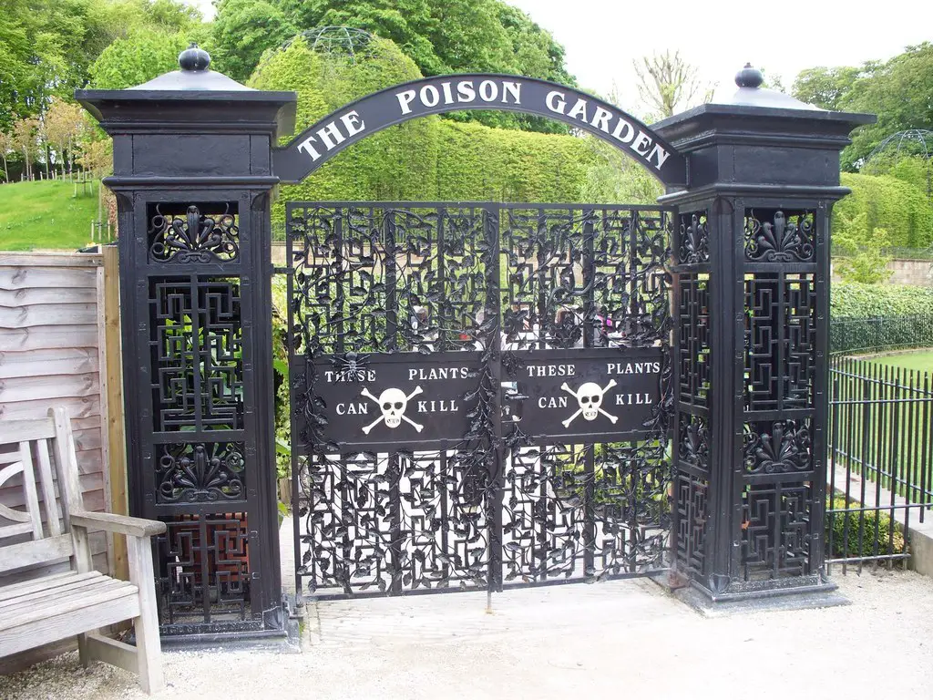 Gates of the world's most dangerous garden or Alnwick Poison Garden in Northern England.
