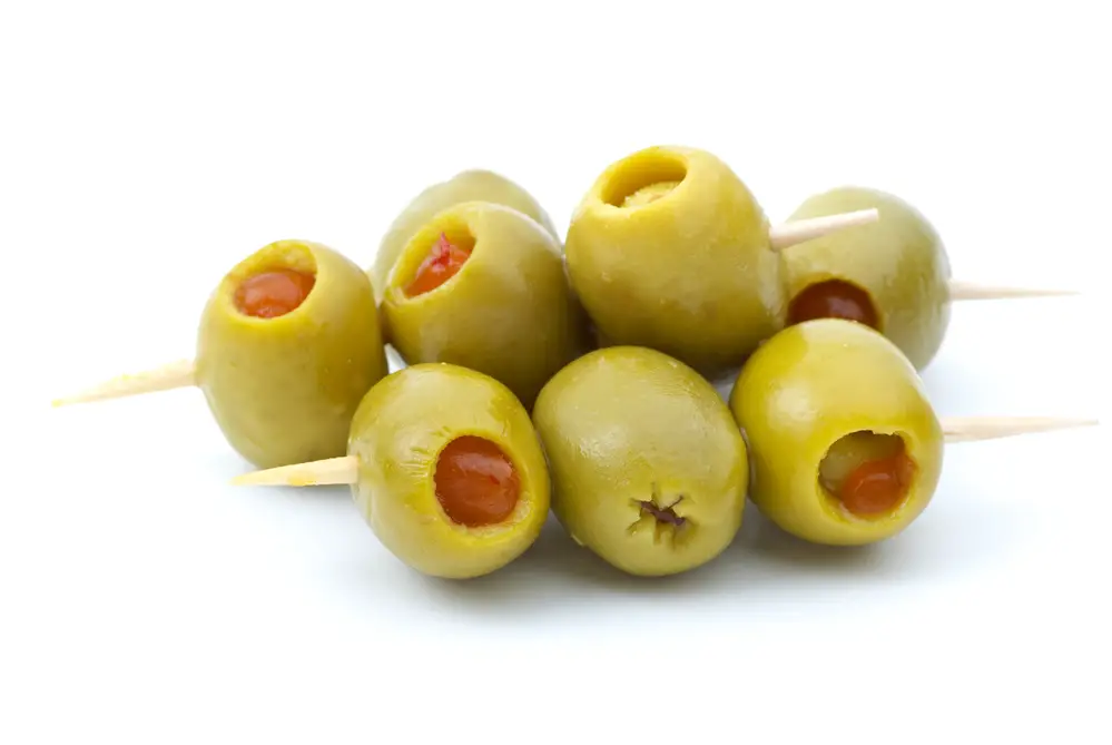 Olives with pimentos inside.