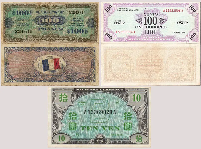 Allied Military Currency used in France, Italy, and Japan