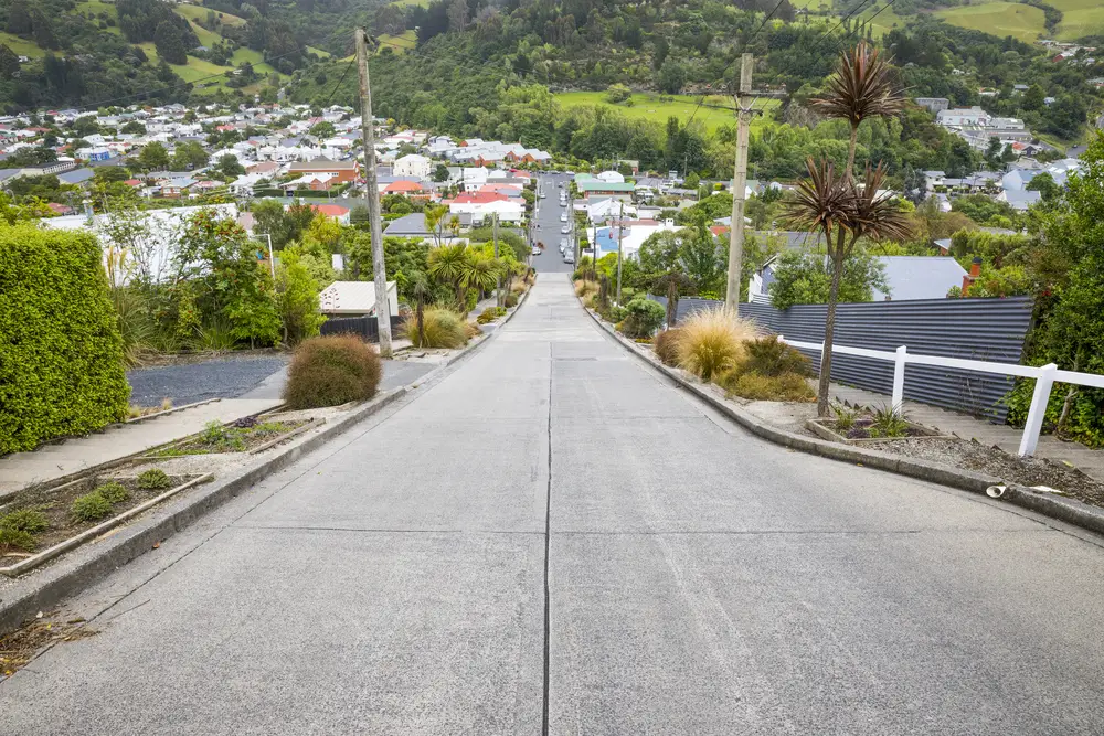 A look down the world's steepest road or street in New Zealand.