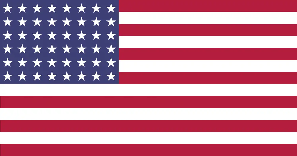 Illustration of a Flat US 48 star flag of the period 1912-1959. This design was used by the US in both World Wars and the Korean war.